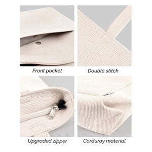 Borsa a Tracolla in Velluto a Coste con Logo Personalizzabile, Grande Capacità, Chiusura a Cerniera e Tasca Interna per Donne - Product Image 5