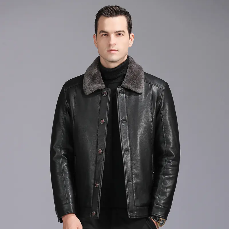 P-11 Winter men's real leather Winter thick lamb wool sheepskin jacket lapel fur coat