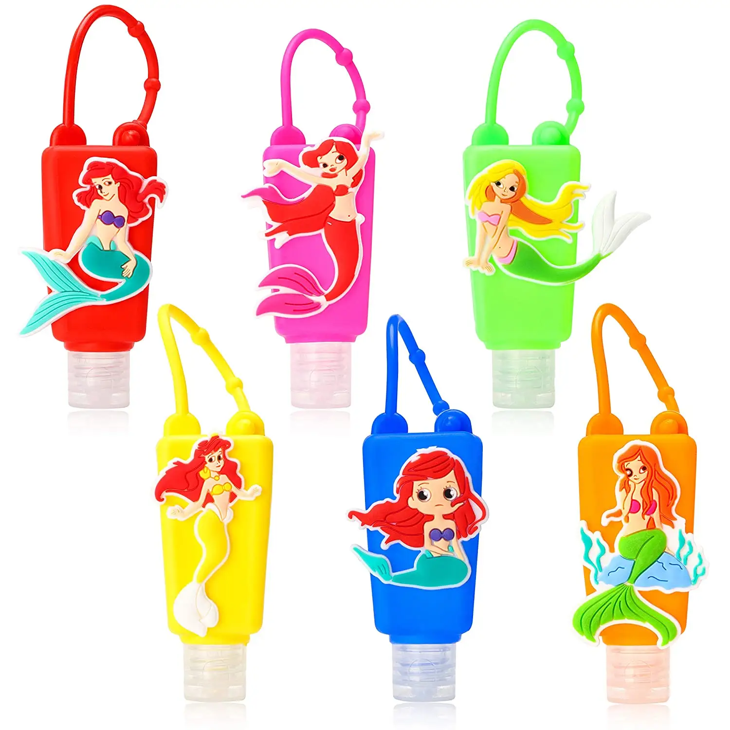 100Pcs Cartoon Mermaid 30ml Leak Proof Refillable Bottles with Detachable Silicone Protective Case Liquid Soap Containers for Ki