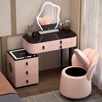 Coiffeuse en bois massif au design moderne et minimaliste, avec rangement intégré, miroir en forme de nuage et fonction maquillage sans fil