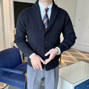 <span class=keywords><strong>Cardigan</strong></span> da Uomo di Alta Qualità in Stile Retrò <span class=keywords><strong>Slim</strong></span> con Colletto Rovesciato e Decorazione a Bottoni per la Moda Autunnale, Maglione Personalizzato - Product Image 6