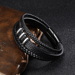All'ingrosso bracciale da <span class=keywords><strong>uomo</strong></span> in vera pelle multistrato in acciaio inossidabile intrecciato <span class=keywords><strong>accessori</strong></span> di moda - Product Image 5