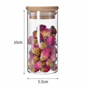 2024 Wholesale Bamboo Lid Clear Glass Tea Jar Food Sealed Nut Storage Airtight Kitchen Food Storage Packaging Glasses jars set