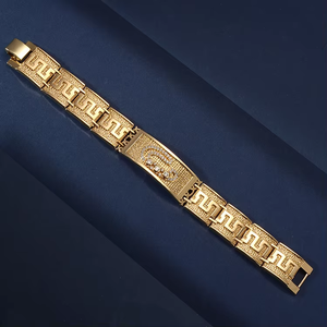 Bracciale Charm Largo in Rame Ecologico Placcato Oro Finto, Gioielli in Oro Sabbiato del Vietnam di Haosen - Product Image 3