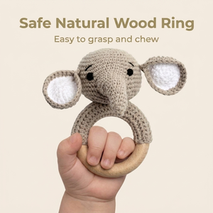 Sonajero de Ganchillo de Algodón con Forma de Elefante, Juguete Hecho a Mano, Anillo de Dentición para Bebé, <span class=keywords><strong>Amigurumi</strong></span> - Product Image 4