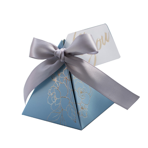 Wholesale Logo Gold foil Unique Beautiful Gift Ribbon Box Wedding Pyramid Favor Boxes Packaging