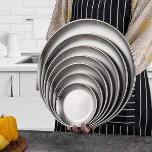 Plato de servir de acero inoxidable plateado, platos de cena redondos coreanos para restaurante, barbacoa, plato multiusos, bandeja de fruta de comida de <span class=keywords><strong>Metal</strong></span> - Product Image 5