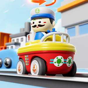 Nouveau Jouet Éducatif Transfrontalier à Tirer et à Pousser, Camion Bleu Marine avec Sifflet, pour Bébé et Enfant, Jouet à Rétrofriction - Product Image 2