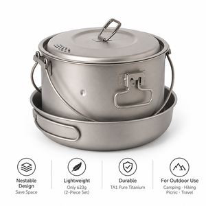 Titanium <b>Ceramic</b> Camping Cookware Set 3000ml <b>Pot</b> Lid Frying Pan Ultralight Nesting Outdoor <b>Cooking</b> System Hiking Backpacking 2-3 - Product Image 6