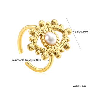 Anillos Personalizables al por Mayor, Joyería Impermeable, Anillos Abiertos de Acero Inoxidable con Baño de Oro de 18K y Ojo Turquesa para Regalo de Compromiso - Product Image 2