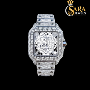 Venta caliente de acero inoxidable VVS Lab Grown Black Face Studded Diamond Watch Half Iced Out Lab Grown Relojes disponibles al mejor precio - Product Image 3