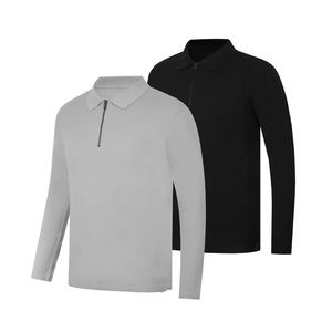 T-shirt polo à manches longues à la mode pour hommes, vêtements de golf en coton décontractés d'été, vêtements de sport à séchage rapide avec motif solide et énervé - Product Image 4