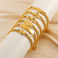 Bracelet chaîne gourmette cubaine vintage en acier inoxydable avec ancre et breloque main Hamsa plaqué or 18 carats