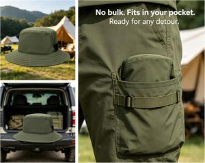 Packable Wide Brim Safari Boonie Hat Nylon Cartoon Velour Lightweight UV Protection <b>Hiking</b> Sun Protection Camping Bucket <b>Cap</b> - Product Image 2
