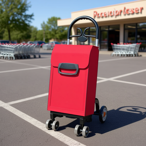 Caddie de courses pliable rouge 16,5 x 19,5 x 41 pouces avec 4 roues en PU pour les courses - Product Image 2