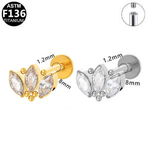 แหวนเจาะริมฝีปากแบบเกลียวในทำจากไทเทเนียม ASTM-F136 ประดับเพชรซิคอนรูปหัวใจ สำหรับเจาะกระดูกอ่อนหู ห่วง หูหลัง ห่วงหู  เหมาะสำหรับงานแต่งงาน - Product Image 2