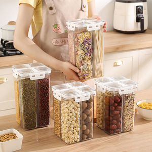 Conteneur de stockage alimentaire hermétique, pot à céréales transparent de 3 L, couvercles et compartiments étanches, idéal pour les céréales, la farine, le riz, les noix - Product Image 1