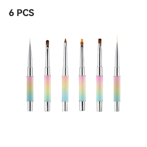 Ensemble de 6 pinceaux à ongles double tête à dégradé de couleurs, pointes ovales en nylon pour soins au gel à domicile ou en salon - Product Image 3
