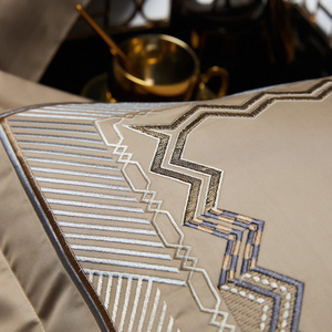 Sang Trọng Hình Học Thêu Màu Be 100% Ai Cập Cotton <span class=keywords><strong>500TC</strong></span> Phong Cách Mỹ Tất Cả Các Mùa 4-Mảnh Duvet Cover Bộ Đồ Giường Bộ - Product Image 6