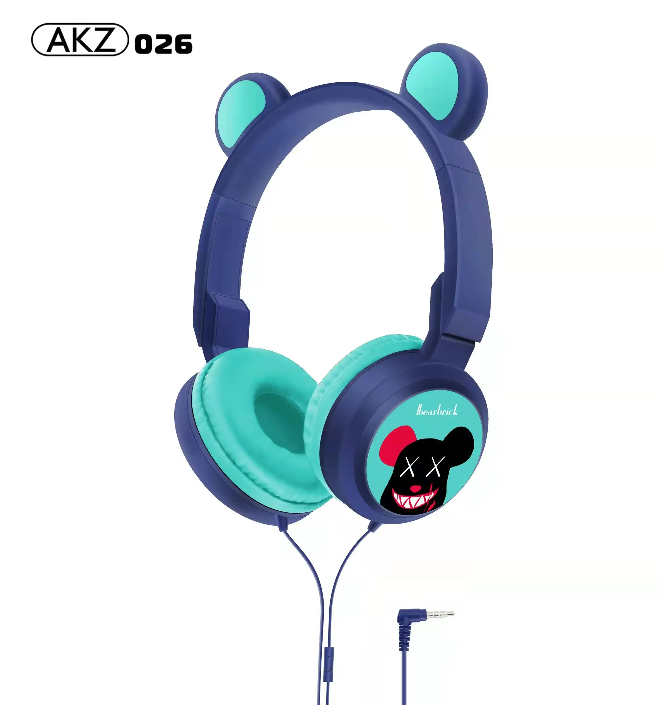 AKZ-026 Neu ankommen Wired Headset Mic Control Cartoon Niedlicher Kopfhörer Bär Ohr Kopfhörer Für Frauen Kind Geschenk