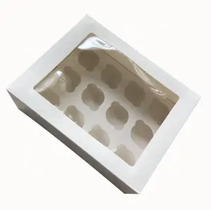 2022 गर्म बेच मिमी 12 छेद के साथ कप केक बॉक्स 12 कप केक बॉक्स खिड़की अच्छी गुणवत्ता कुकी बक्से