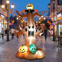 Décoration Gonflable d'Extérieur Grande Taille pour Halloween : Arbre Fantôme Effrayant avec Squelette, Citrouille et Épouvantail Lumineux