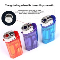 Briquet LED moderne rechargeable avec roue à silex et réservoir de carburant visible en plastique pour allumage par étincelle