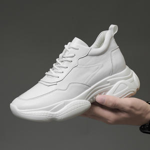 <b>Men's</b> Trendy Thick-Soled White Korean-Style Sports Casual Cowhide <b>Shoes</b> with Mesh Lining Daddy Inner <b>Heel</b> Sneakers - Product Image 5