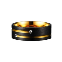 Mode Classique Minimaliste Fine Hommes Bijoux 8mm Noir Or Tungstène Acier Zircon Double Rainuré Ligne Anneaux