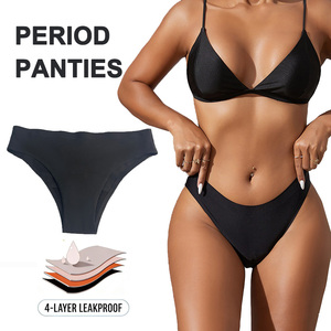 Culottes Bikini Anti-Fuites Menstruelles Taille Haute OEM en Gros, 4 Couches Absorbantes, Noires, Sans Coutures, pour la Natation - Product Image 1
