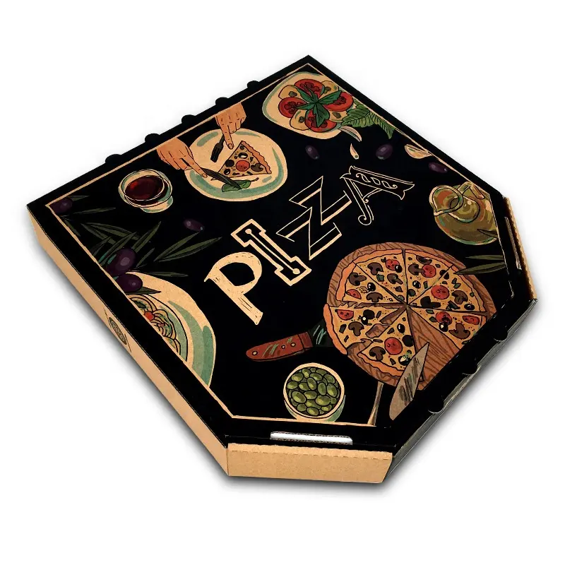 Boîtes à pizza noires avec logo pas cher concevez votre propre logo boîte à pizza papier d'impression emballage alimentaire de luxe boîte à gâteau personnalisée papier couché