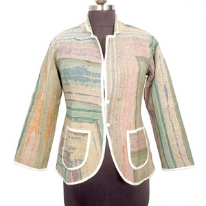 Robe indienne bohème Kantha vintage respirante et écologique en coton tricoté, boutonnée, réversible, col en V, longueur normale, pour femme, automne - Product Image 1