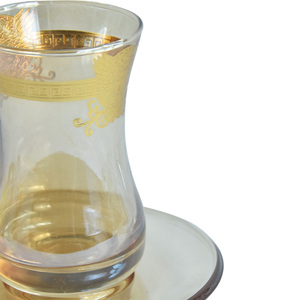 Lusso dorato squisito stampato trasparente <span class=keywords><strong>bicchieri</strong></span> da caffè Arabo tazza da tè in vetro turco e piattini Set - Product Image 4