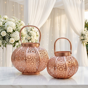 Wholesale Rose <b>Gold</b> Metal Moroccan Style Votive Candle Holder <b>Lantern</b> for Home & Events Decoration - Product Image 2