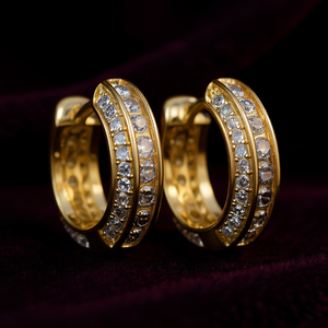 Orecchini a Cerchio con Diamanti Dorati per Donne, Taglio Brillante Rotondo, Diamanti Naturali, Oro Giallo, Gioielli Classici per Uso Quotidiano - Product Image 2