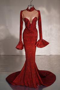 Elegante rojo fiesta de graduación <span class=keywords><strong>vestido</strong></span> de diamantes de imitación <span class=keywords><strong>vestido</strong></span> de cena <span class=keywords><strong>Drag</strong></span> <span class=keywords><strong>Queen</strong></span> Show Festival traje mujeres Formal banquete noche <span class=keywords><strong>vestido</strong></span> de sirena - Product Image 4