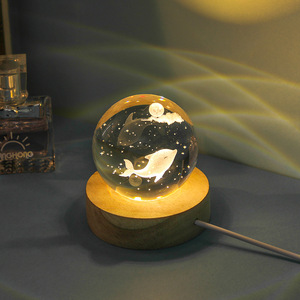 Ngày của Mẹ Món Quà Biển Sâu Loạt 3D Khắc LED Ánh Sáng Ban Đêm Thủ Công Pha Lê Bóng Trang Trí Phát Sáng Bằng Gỗ Cơ Sở Pin-Powered - Product Image 2