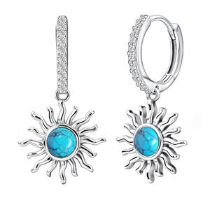 Boucles d'oreilles pendantes en argent tibétain avec pierre turquoise sertie clos, bijoux de fête bohèmes pour femmes, boucles d'oreilles tendance - Product Image 3