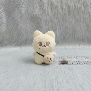 Customized 5mm Ultra Soft Fabric 10cm Yellow <b>Cat</b> Keychain with Cookie Mini <b>Backpack</b>, PP Cotton Filling - Product Image 5