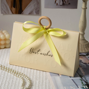 Luxury Art <b>Paper</b> Handbag Gift Boxes With Wooden Handle Ribbon Embossing Hot Stamping Best Wishes Design Rigid Packaging - Product Image 5