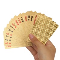 Cartes de poker en plastique noir imperméables et résistantes à la flexion, avec grille dorée et feuille d'or, cartes de jeu de société de luxe plaquées or, vente en gros