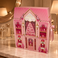Calendrier de l'Avent de Luxe Rose Personnalisé en Forme de Maison, 24 Jours, Boîte Cadeau Rigide en Papier pour Cosmétiques, Emballage de Noël, Vente en Gros OEM ODM