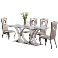 Ensemble de table à manger ronde moderne en acier inoxydable et verre trempé pour usage hôtelier, 6 places, mobilier de salle à manger complet