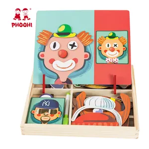 PHOOHI 새로운 뜨거운 어린이 교육 놀이 게임 장난감 얼굴 특징 어린이를위한 나무 자기 퍼즐