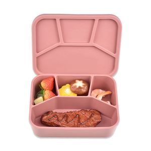 Four <b>Compartment</b> Single Tier Multifunction Portable Leakproof Rectangular Silicone Bento <b>Box</b> Eco-Friendly 1-3L Capacity Office - Product Image 1