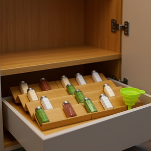 Boîte de rangement pour épices en bambou avec 10 pots et entonnoir, organisateur de cuisine au design minimaliste, taille L - Product Image 2