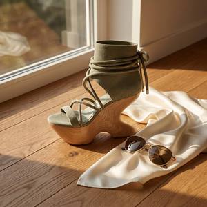 Nuovi Sandali Estivi Donna 2026 con Zeppa, <span class=keywords><strong>Tacco</strong></span> Unico in Legno Naturale, Verde Salvia, Cinturino Incrociato, <span class=keywords><strong>Scarpe</strong></span> Gladiatore con Plateau - Vendita all'Ingrosso - Product Image 2
