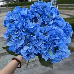 Floristería de seda al por mayor de 5 cabezas, flor de Hortensia azul artificial para decoración de boda, floristería de SY-TH644