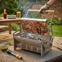 Barbecue rotatif portable commercial d'extérieur en acier inoxydable 304 pour charbon de bois, fabriqué en Chine