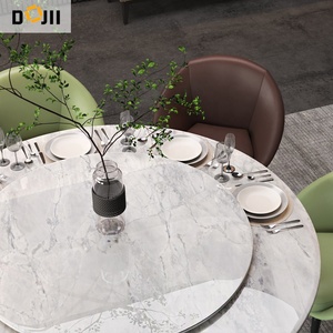 طاولة طعام منزلية بسيطة دائرية مدمجة مع قاعدة مصقولة، أثاث لغرفة الطعام يتسع لـ 6 أو 8 أشخاص - Product Image 3